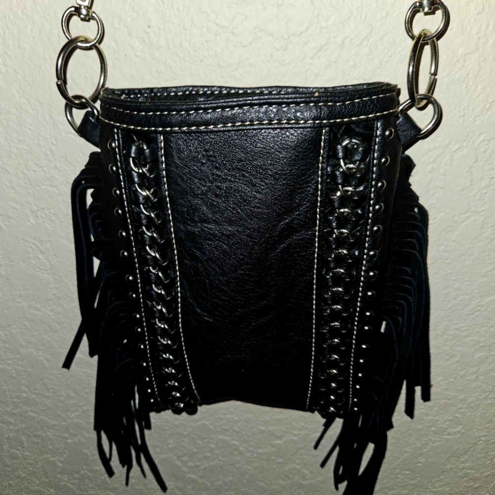 Purse Fringe Black Biker/Boho style Crossbody Bag